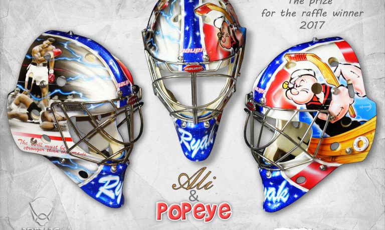 Аэрография «Ali & Popeye» на вратарском шлеме