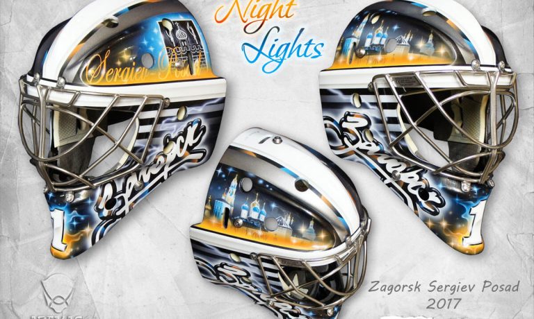 Аэрография «Night Lights» на вратарском шлеме