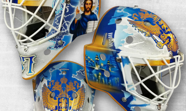Аэрография "Save and Project"на вратарском шлеме
